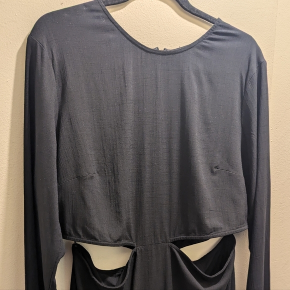 Zara Elegant Black Cut-Out Long Sleeve Midi Dress- L - Picture 4 of 12